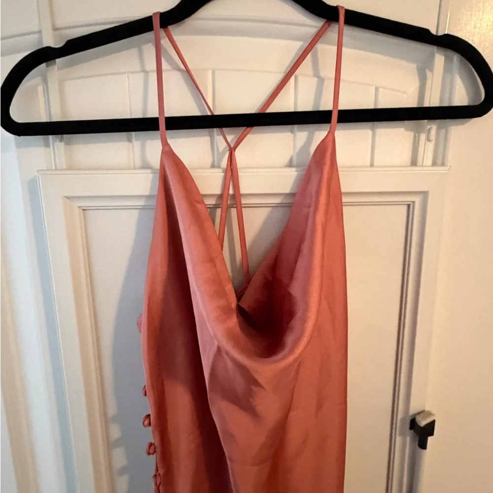 ZARA LIKE NEW Satin Button Cowl neck Midi Dress - Picture 6 of 8